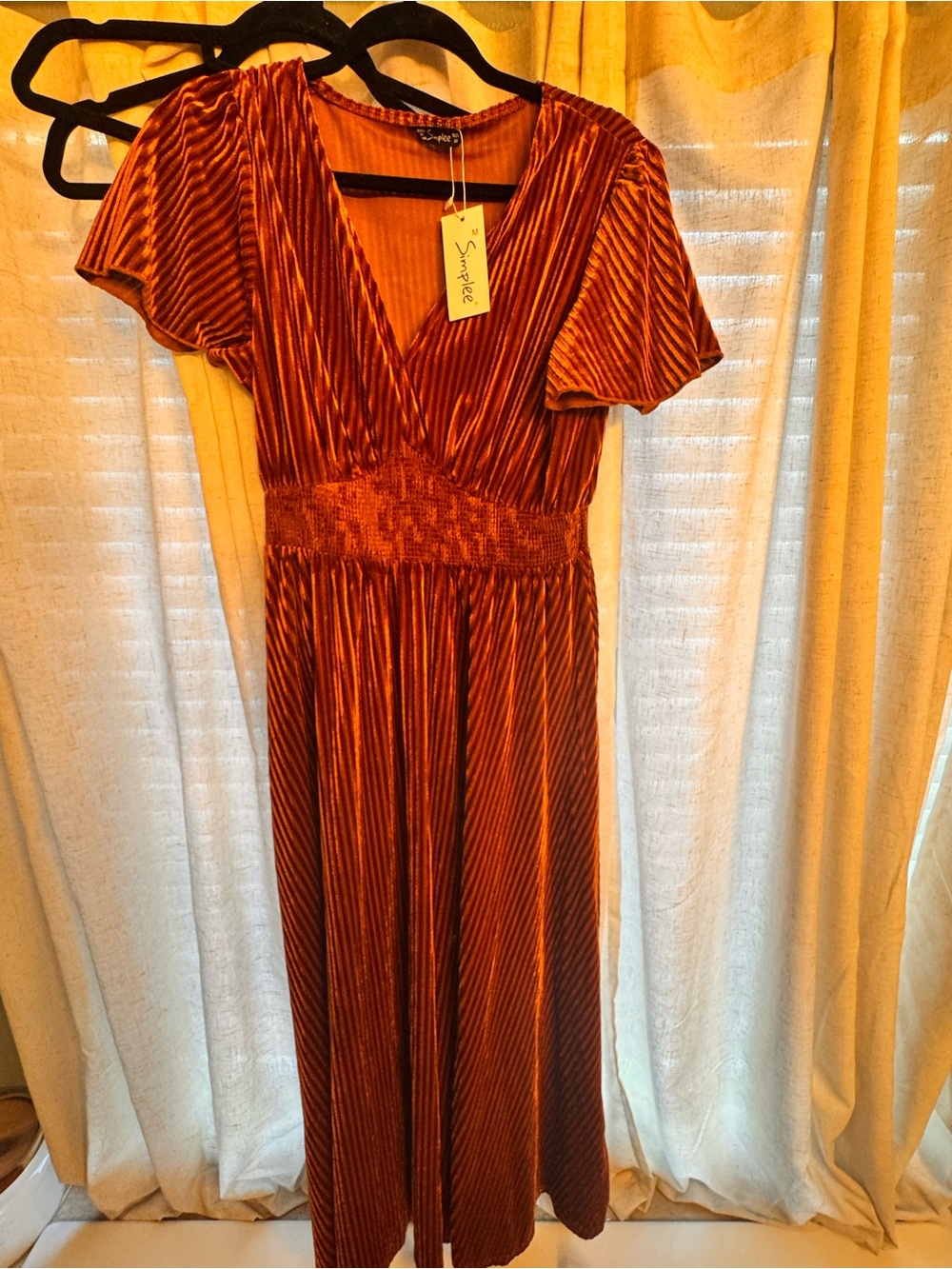 Simplee Apparel Rust Velvet-Effect Wrap Maxi Dress